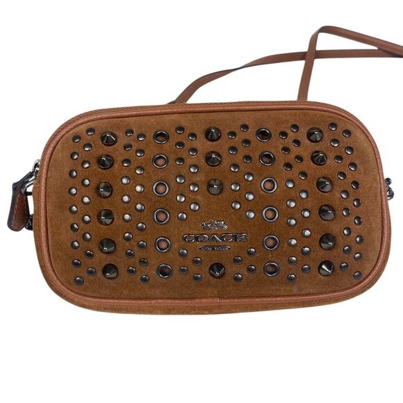 Coach Saddie All Stud Grommets Pouch small crossbody brown suede - Picture 2 of 16